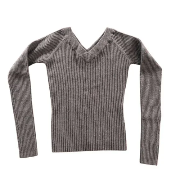 Rubber Doll Vintage Y2K Knit V-Neck Ribbed Sweater Olive Green Size Small - Picture 5 of 7